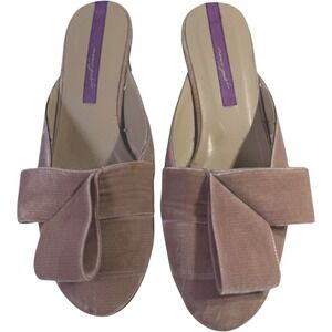 Vintage Nancy Geist Velvet Mules 36.5 Pink Bow Kitten Heel Italy READ